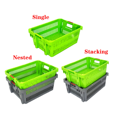 Mesh Nestable Crates Plastik Dönüşüm Kutuları Yüklenebilir Depolama Meyveler Crates